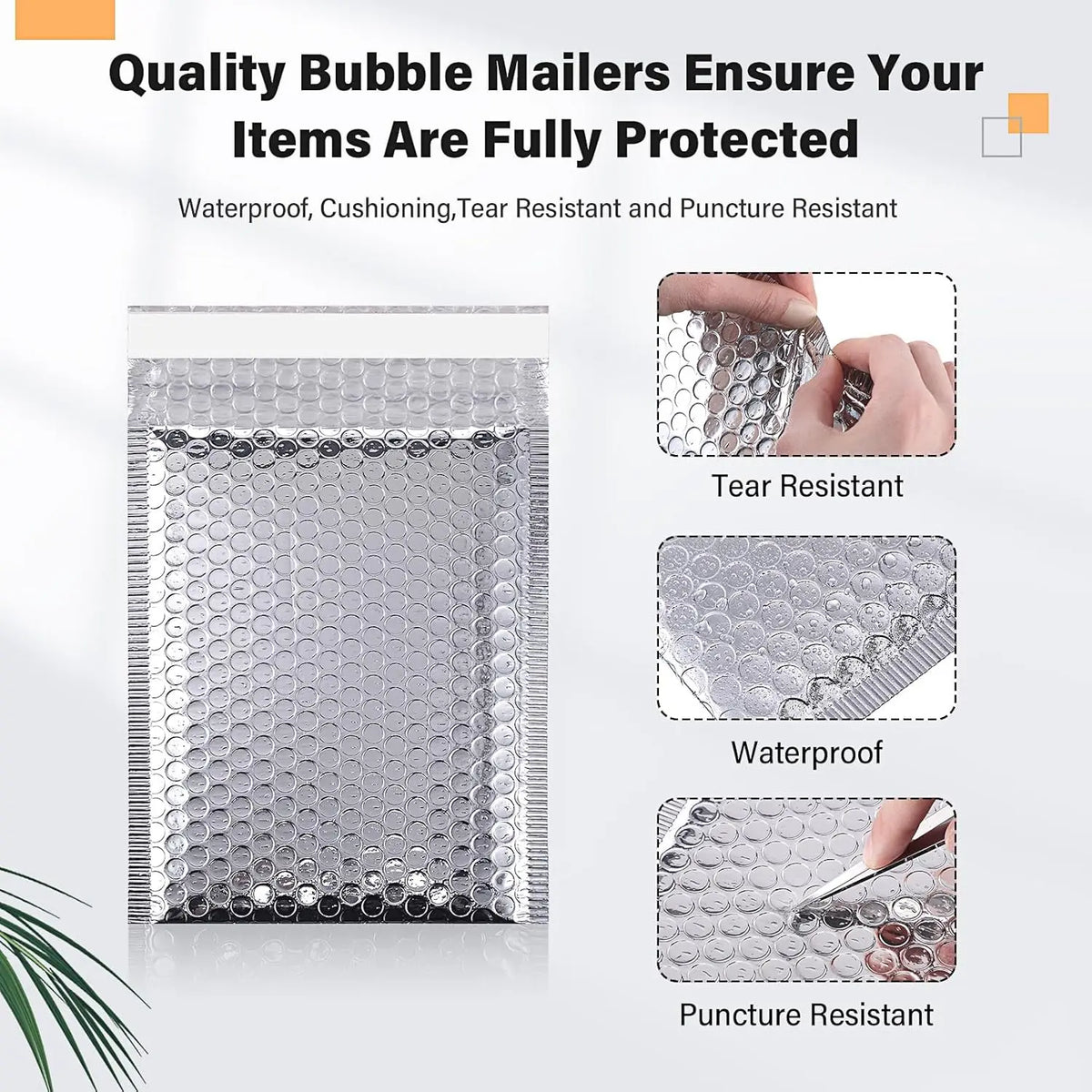 50 Silver Bubble Mailers, Waterproof Padded Envelopes for Small – image 4