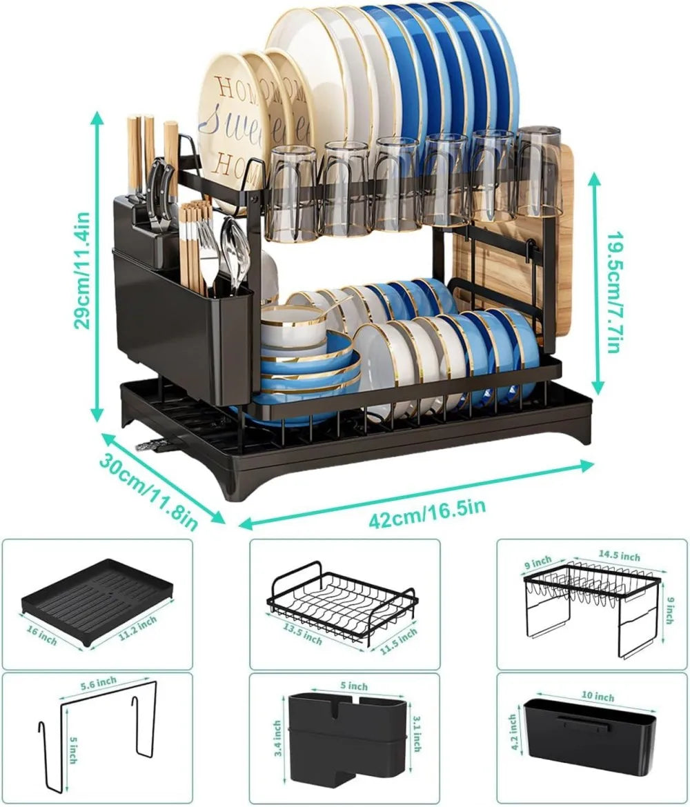2-Tier Stainless Steel Dish Drying Rack with Drainboard – 4