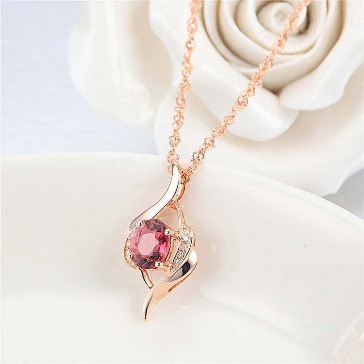Rose Gold Red Zircon Pendant Necklace Gift Set
