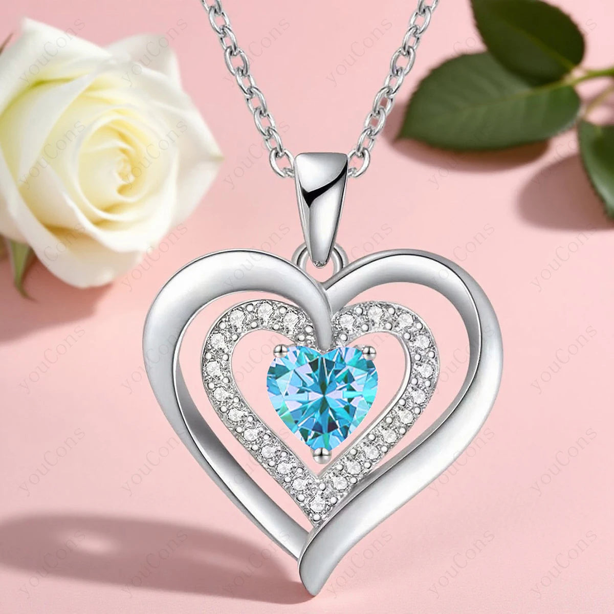 Zircon Heart Pendant Necklace Gift Set