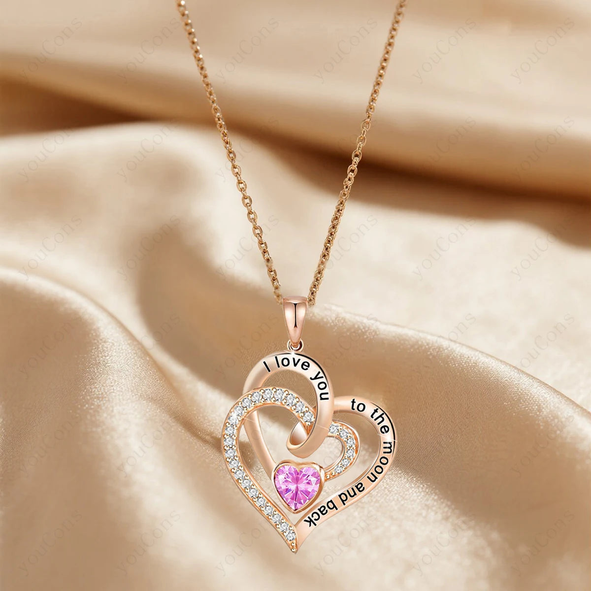 Heart Zircon Pendant Necklace with Rose Bow Gift Set