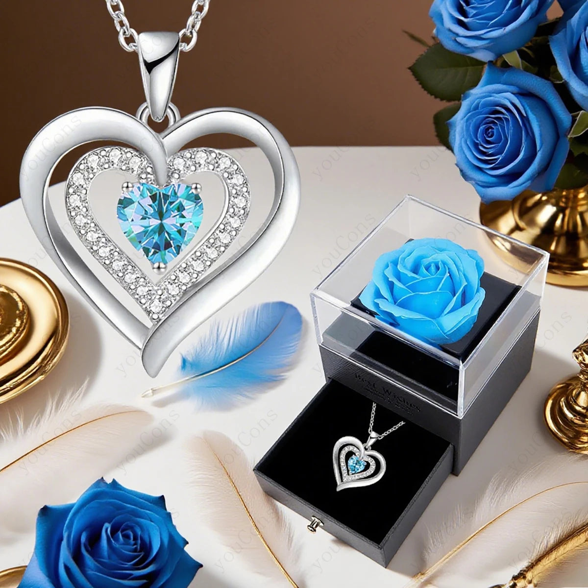 Zircon Heart Pendant Necklace Gift Set