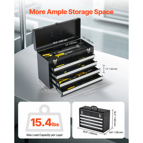 20.5 Inch Metal Tool Box with 4 Drawers