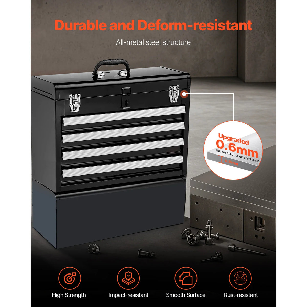 20.5 Inch Metal Tool Box with 4 Drawers