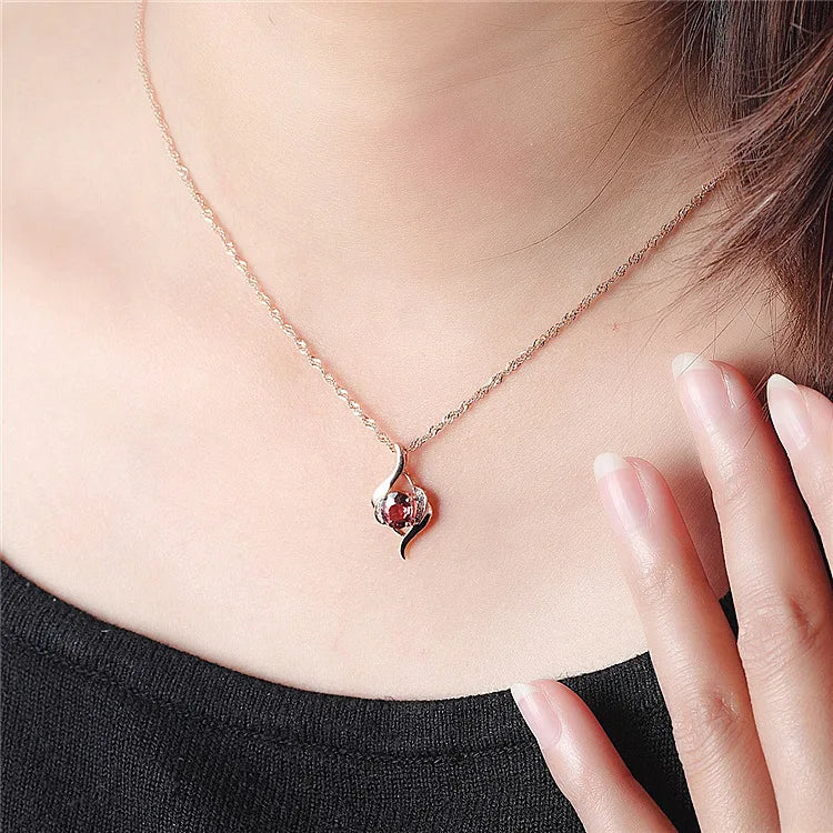 Rose Gold Red Zircon Pendant Necklace Gift Set