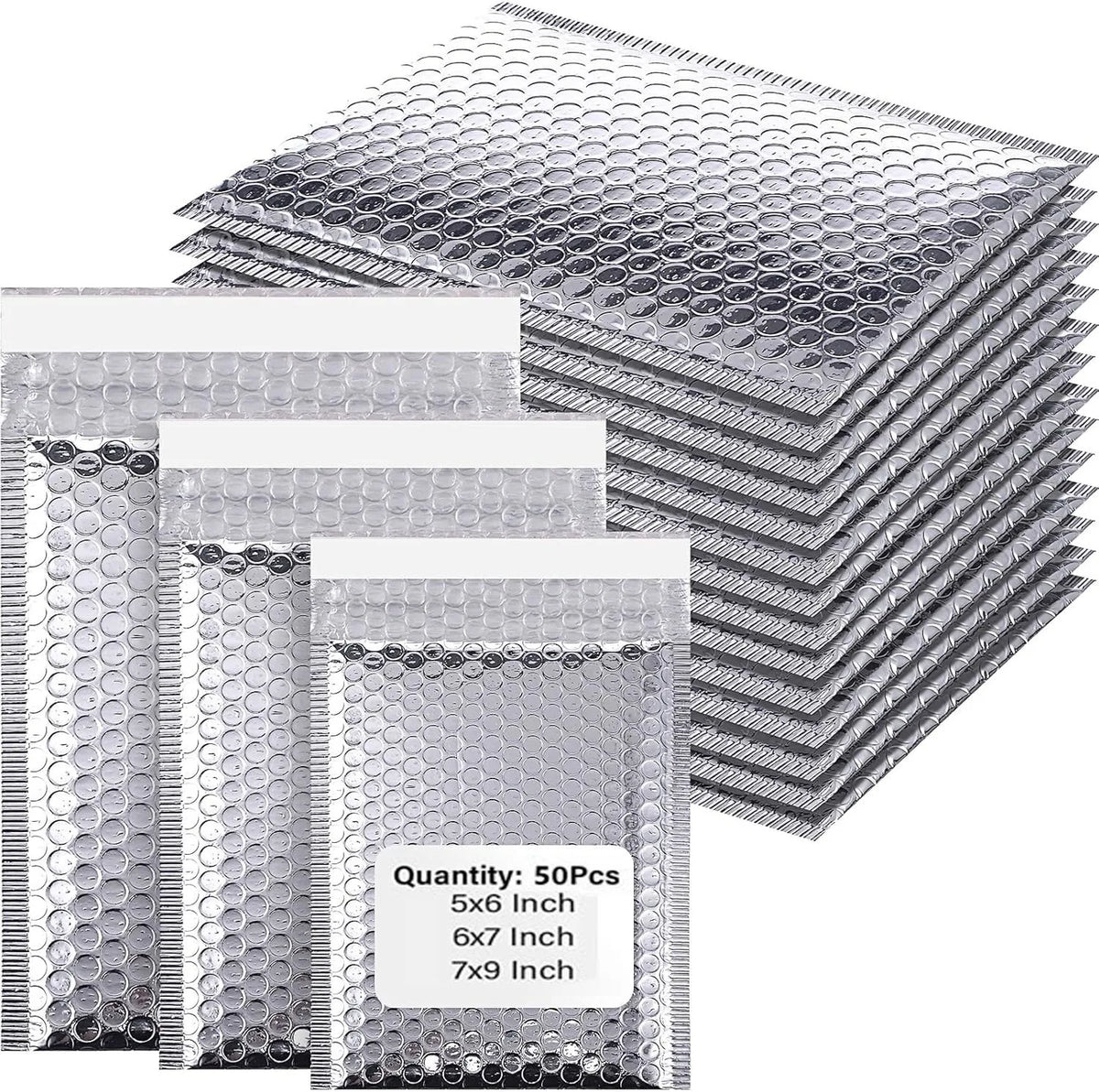 50 Silver Bubble Mailers, Waterproof Padded Envelopes for Small