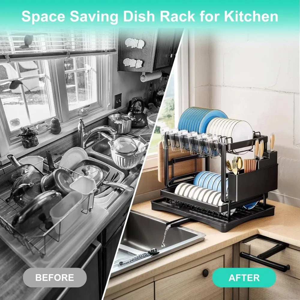 2-Tier Stainless Steel Dish Drying Rack with Drainboard – 3