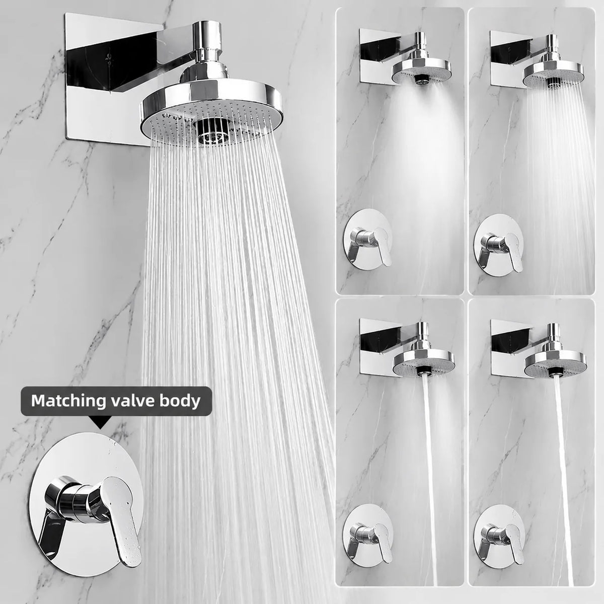 7-Inch Round Rainfall Shower Head with 5 Spray Modes – 2