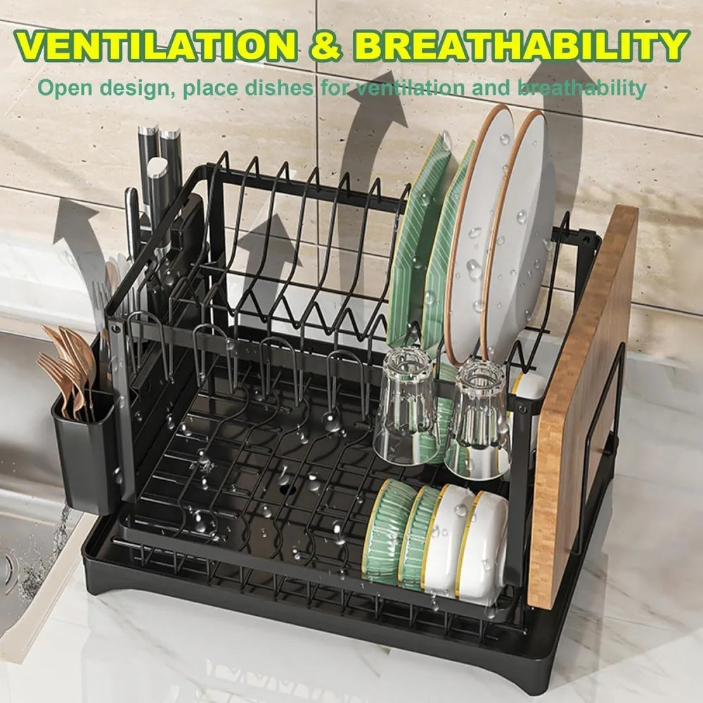 2-Tier Stainless Steel Dish Drying Rack with Drainboard – 5