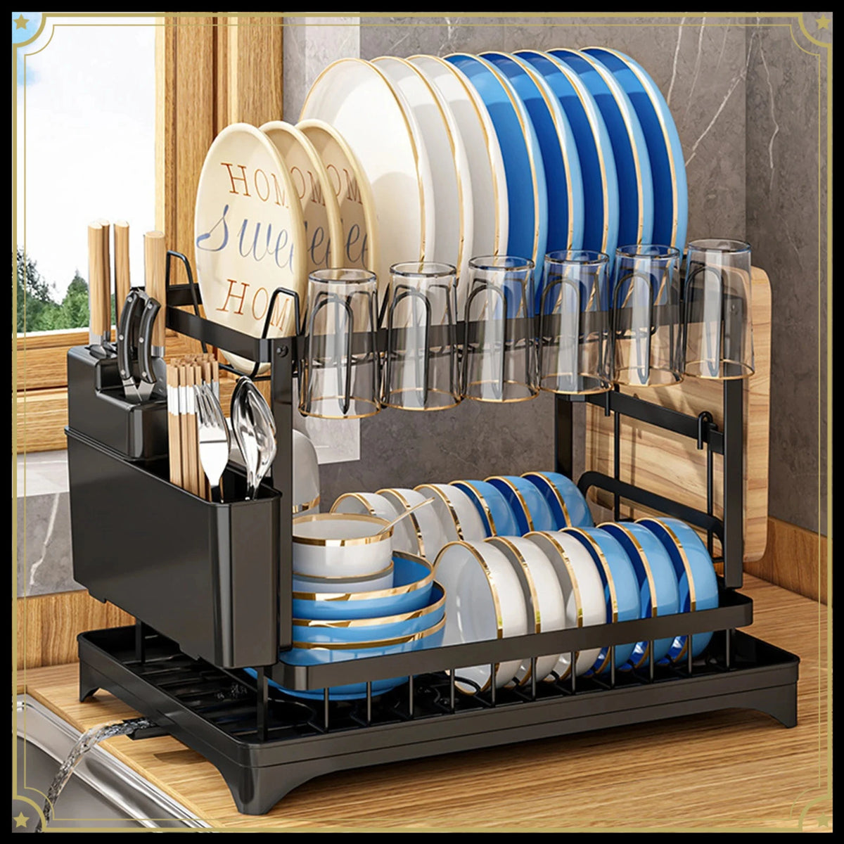 2-Tier Stainless Steel Dish Drying Rack with Drainboard – 2