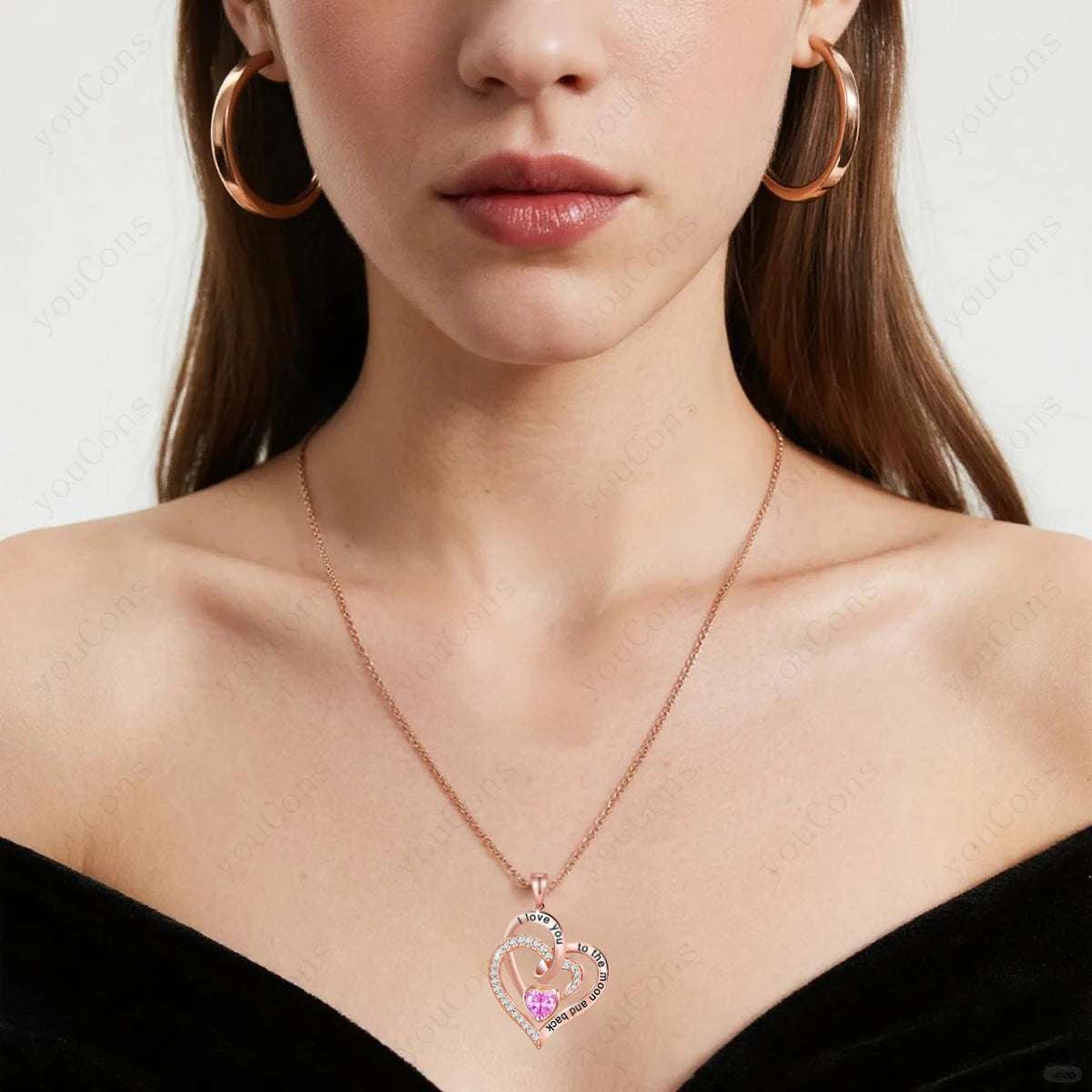 Heart Zircon Pendant Necklace with Rose Bow Gift Set