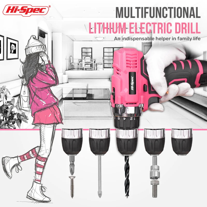 Pink Cordless Electric Screwdriver Kit with Drill Bits