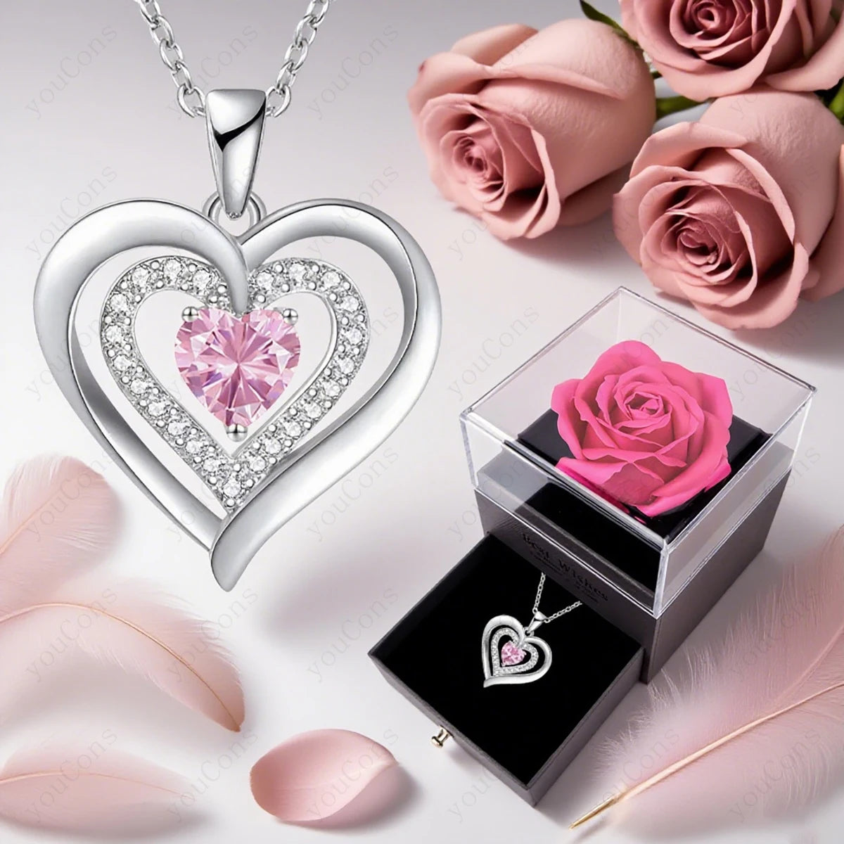 Zircon Heart Pendant Necklace Gift Set
