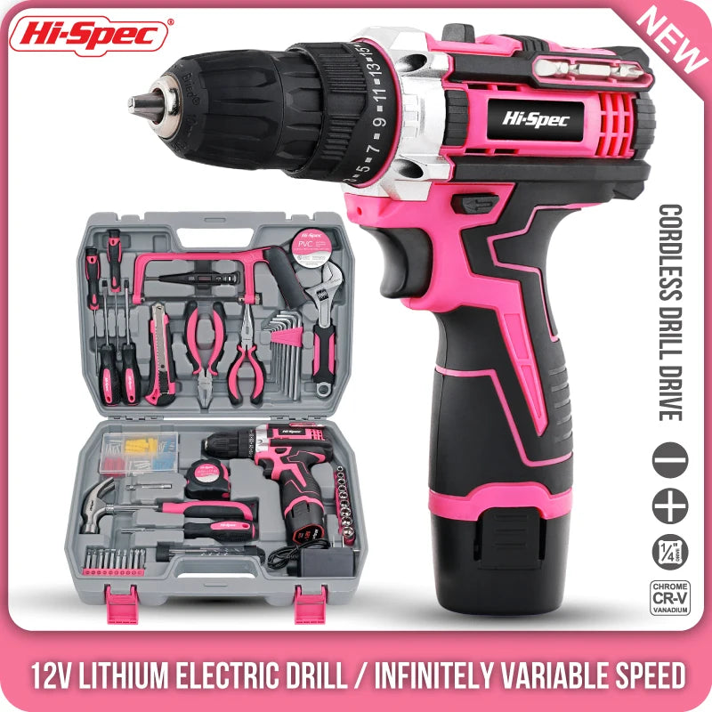 Pink Cordless Electric Screwdriver Kit with Drill Bits
